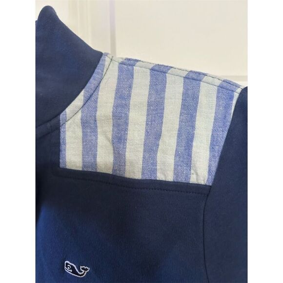 Vineyard Vines Women's Blue 1/4 Zip Pullover XS Striped Shoulder - Picture 6 of 9